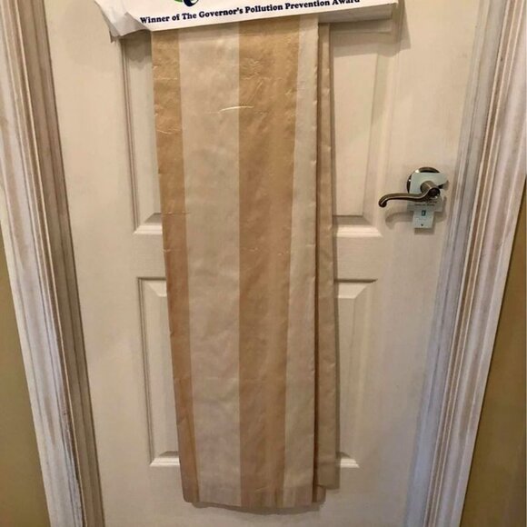 4 Majesty Cream/Beige 42W x 84L Dupioni Silk Striped Tailored Panels - Picture 10 of 11
